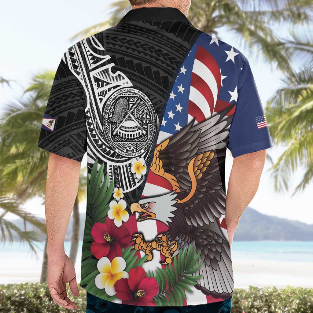 United States and American Samoa Hawaiian Shirt USA Flag Eagle With Seal Tropical Flowers LT14 - Polynesian Pride