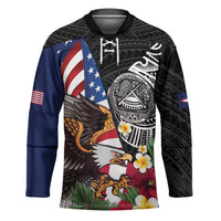 United States and American Samoa Hockey Jersey USA Flag Eagle With Seal Tropical Flowers