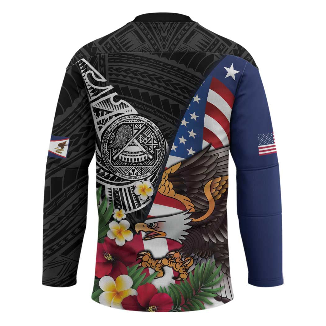 United States and American Samoa Hockey Jersey USA Flag Eagle With Seal Tropical Flowers