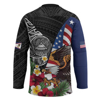 United States and American Samoa Hockey Jersey USA Flag Eagle With Seal Tropical Flowers
