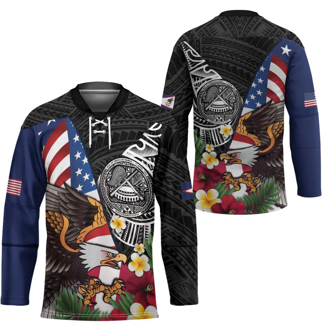 United States and American Samoa Hockey Jersey USA Flag Eagle With Seal Tropical Flowers