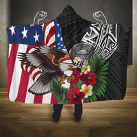 United States and American Samoa Hooded Blanket USA Flag Eagle With Seal Tropical Flowers LT14 - Polynesian Pride