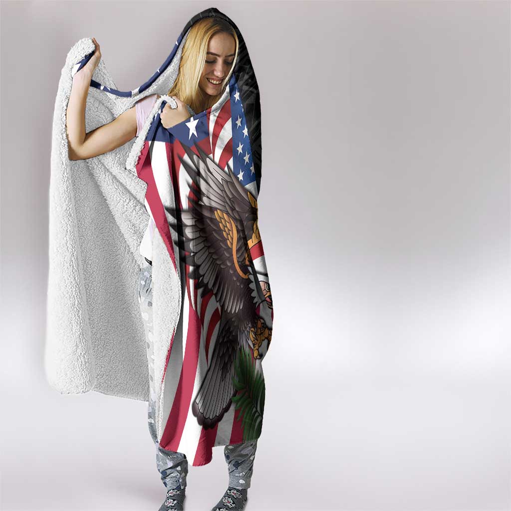 United States and American Samoa Hooded Blanket USA Flag Eagle With Seal Tropical Flowers LT14 - Polynesian Pride