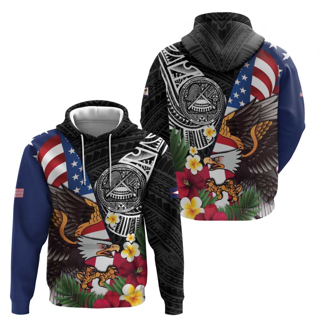United States and American Samoa Hoodie USA Flag Eagle With Seal Tropical Flowers LT14 - Polynesian Pride