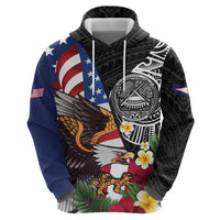 United States and American Samoa Hoodie USA Flag Eagle With Seal Tropical Flowers LT14 - Polynesian Pride