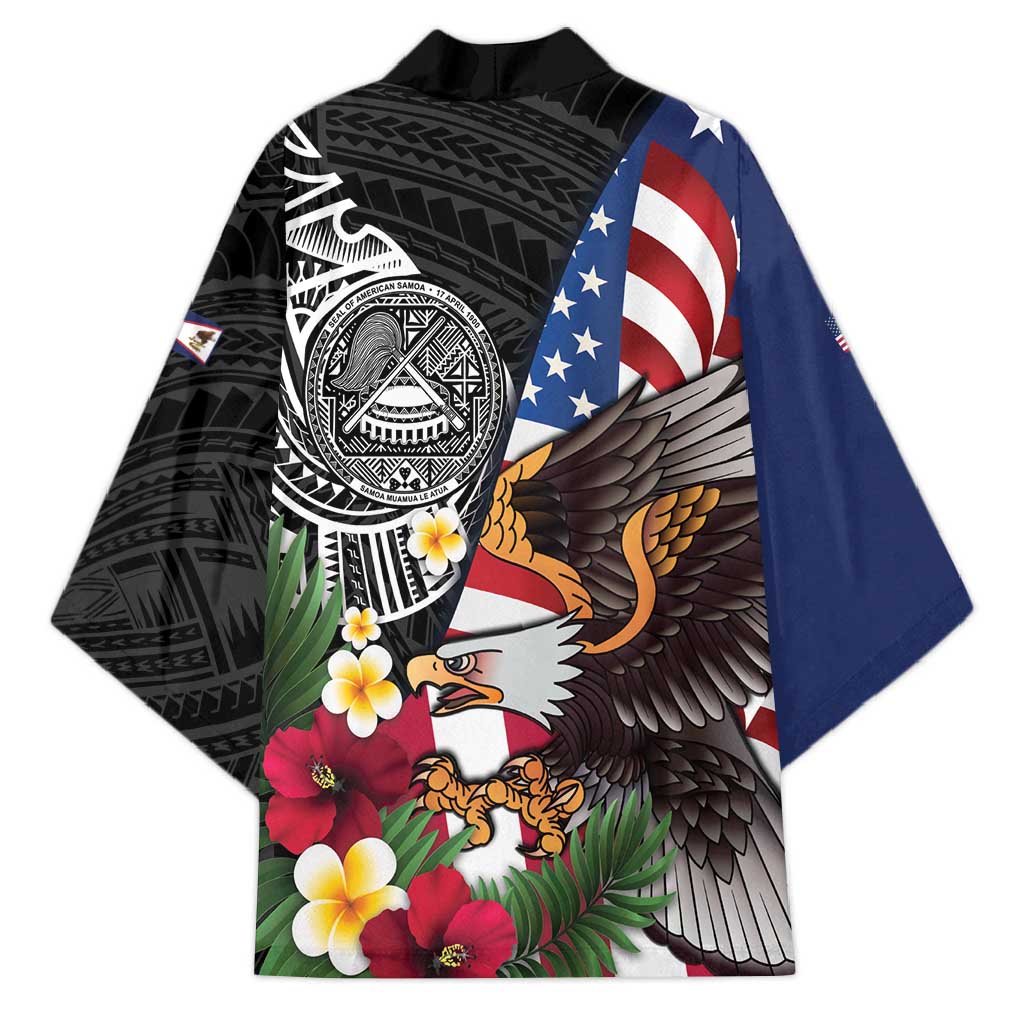 United States and American Samoa Kimono USA Flag Eagle With Seal Tropical Flowers LT14 - Polynesian Pride