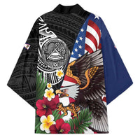 United States and American Samoa Kimono USA Flag Eagle With Seal Tropical Flowers LT14 - Polynesian Pride