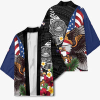 United States and American Samoa Kimono USA Flag Eagle With Seal Tropical Flowers LT14 - Polynesian Pride