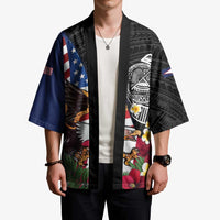 United States and American Samoa Kimono USA Flag Eagle With Seal Tropical Flowers LT14 - Polynesian Pride