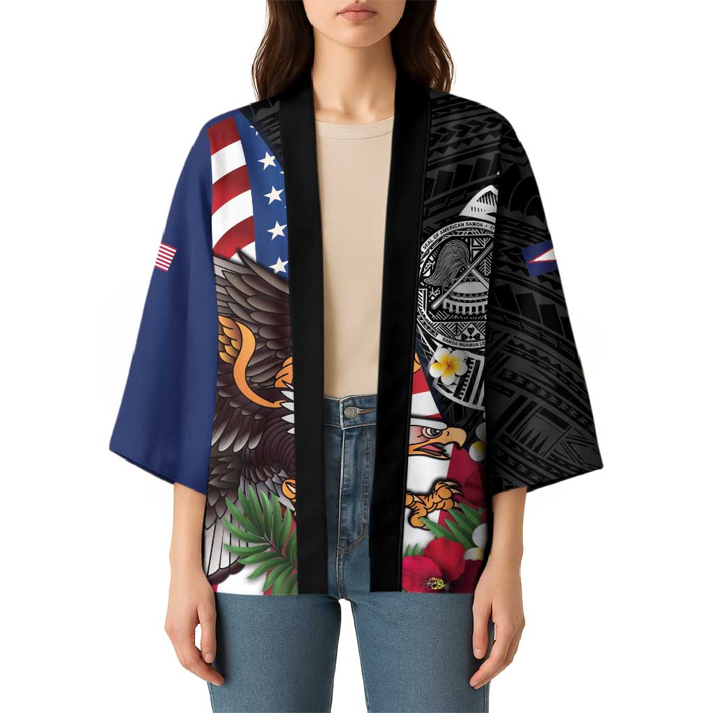 United States and American Samoa Kimono USA Flag Eagle With Seal Tropical Flowers LT14 - Polynesian Pride