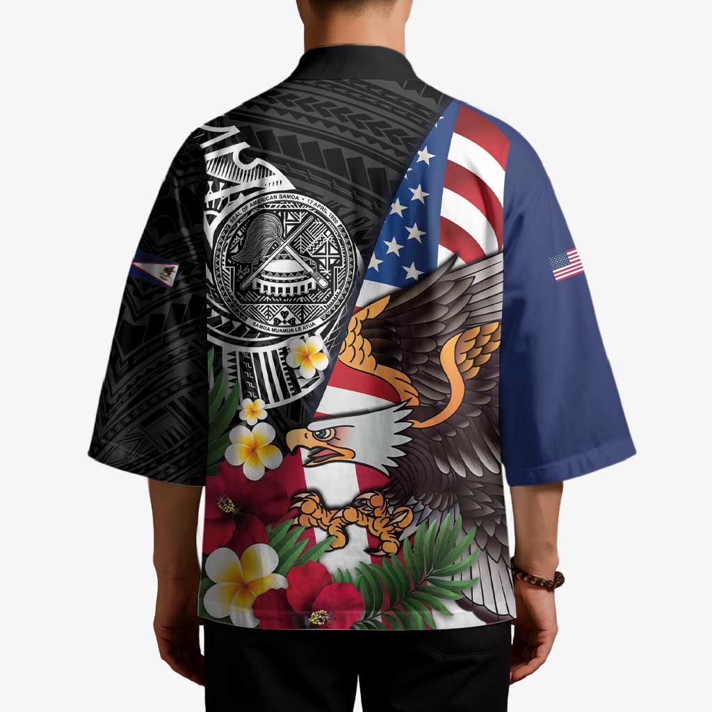 United States and American Samoa Kimono USA Flag Eagle With Seal Tropical Flowers LT14 - Polynesian Pride