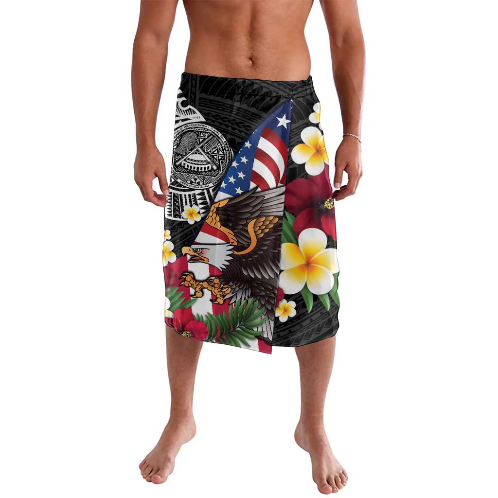 United States and American Samoa Lavalava USA Flag Eagle With Seal Tropical Flowers