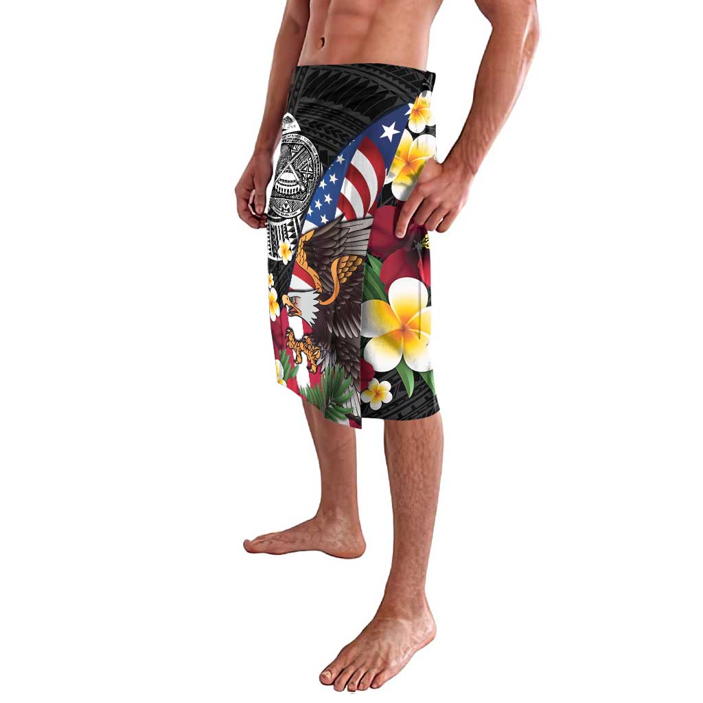 United States and American Samoa Lavalava USA Flag Eagle With Seal Tropical Flowers