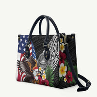 United States and American Samoa Leather Bag USA Flag Eagle With Seal Tropical Flowers