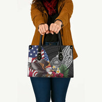 United States and American Samoa Leather Bag USA Flag Eagle With Seal Tropical Flowers