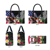 United States and American Samoa Leather Bag USA Flag Eagle With Seal Tropical Flowers