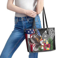 United States and American Samoa Leather Tote Bag USA Flag Eagle With Seal Tropical Flowers LT14 - Polynesian Pride