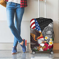 United States and American Samoa Luggage Cover USA Flag Eagle With Seal Tropical Flowers LT14 - Polynesian Pride