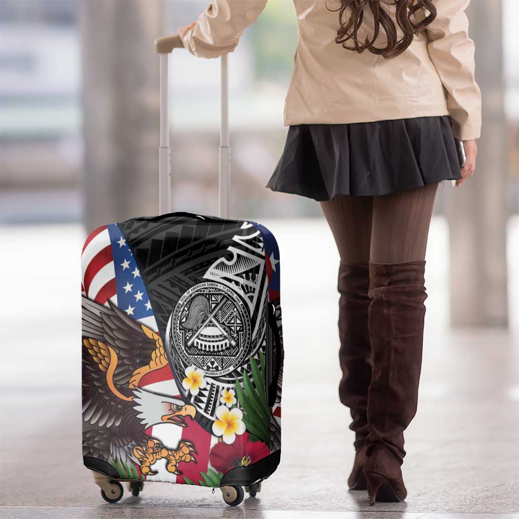 United States and American Samoa Luggage Cover USA Flag Eagle With Seal Tropical Flowers LT14 - Polynesian Pride