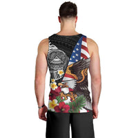 United States and American Samoa Men Tank Top USA Flag Eagle With Seal Tropical Flowers