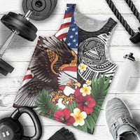 United States and American Samoa Men Tank Top USA Flag Eagle With Seal Tropical Flowers
