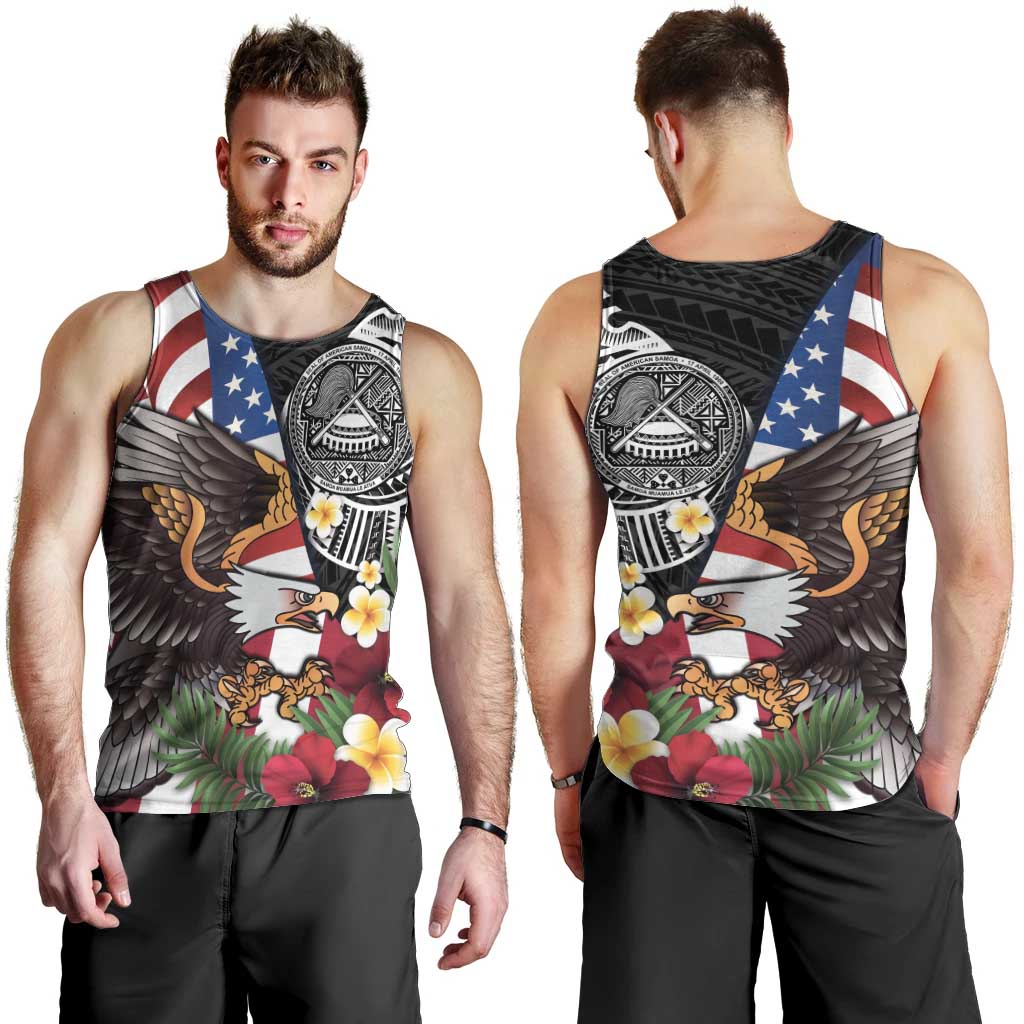 United States and American Samoa Men Tank Top USA Flag Eagle With Seal Tropical Flowers