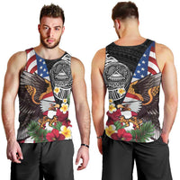 United States and American Samoa Men Tank Top USA Flag Eagle With Seal Tropical Flowers