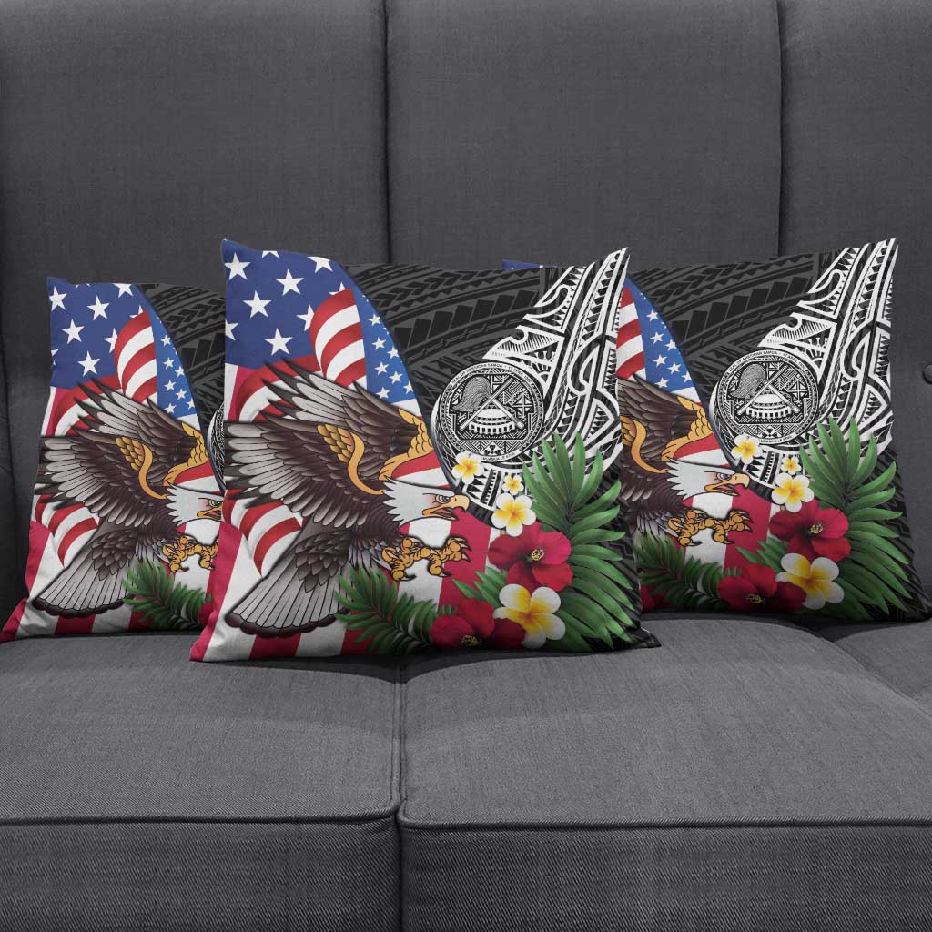 United States and American Samoa Pillow Cover USA Flag Eagle With Seal Tropical Flowers LT14 - Polynesian Pride