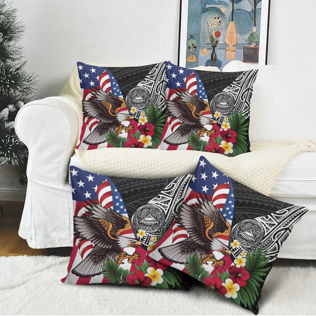 United States and American Samoa Pillow Cover USA Flag Eagle With Seal Tropical Flowers LT14 - Polynesian Pride