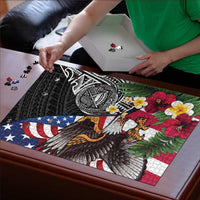 United States and American Samoa Puzzle USA Flag Eagle With Seal Tropical Flowers LT14 - Polynesian Pride
