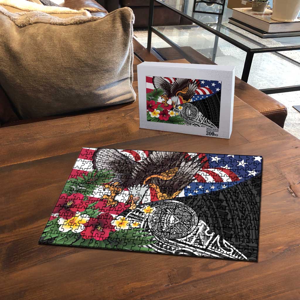 United States and American Samoa Puzzle USA Flag Eagle With Seal Tropical Flowers LT14 - Polynesian Pride