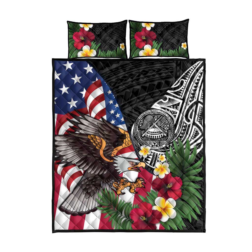 United States and American Samoa Quilt Bed Set USA Flag Eagle With Seal Tropical Flowers LT14 - Polynesian Pride