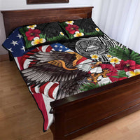 United States and American Samoa Quilt Bed Set USA Flag Eagle With Seal Tropical Flowers LT14 - Polynesian Pride