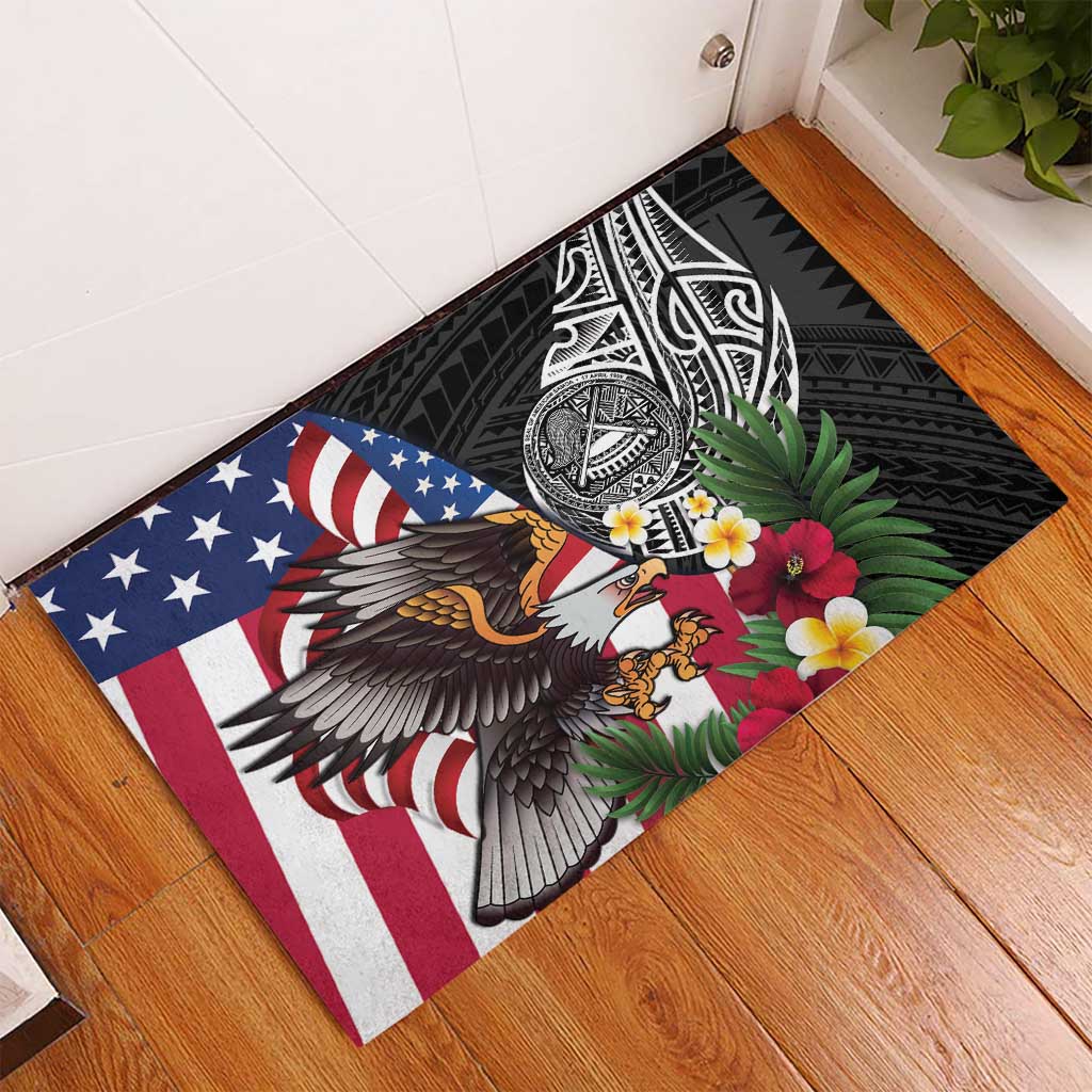 United States and American Samoa Rubber Doormat USA Flag Eagle With Seal Tropical Flowers LT14 - Polynesian Pride
