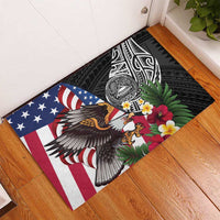 United States and American Samoa Rubber Doormat USA Flag Eagle With Seal Tropical Flowers LT14 - Polynesian Pride