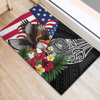 United States and American Samoa Rubber Doormat USA Flag Eagle With Seal Tropical Flowers LT14 - Polynesian Pride