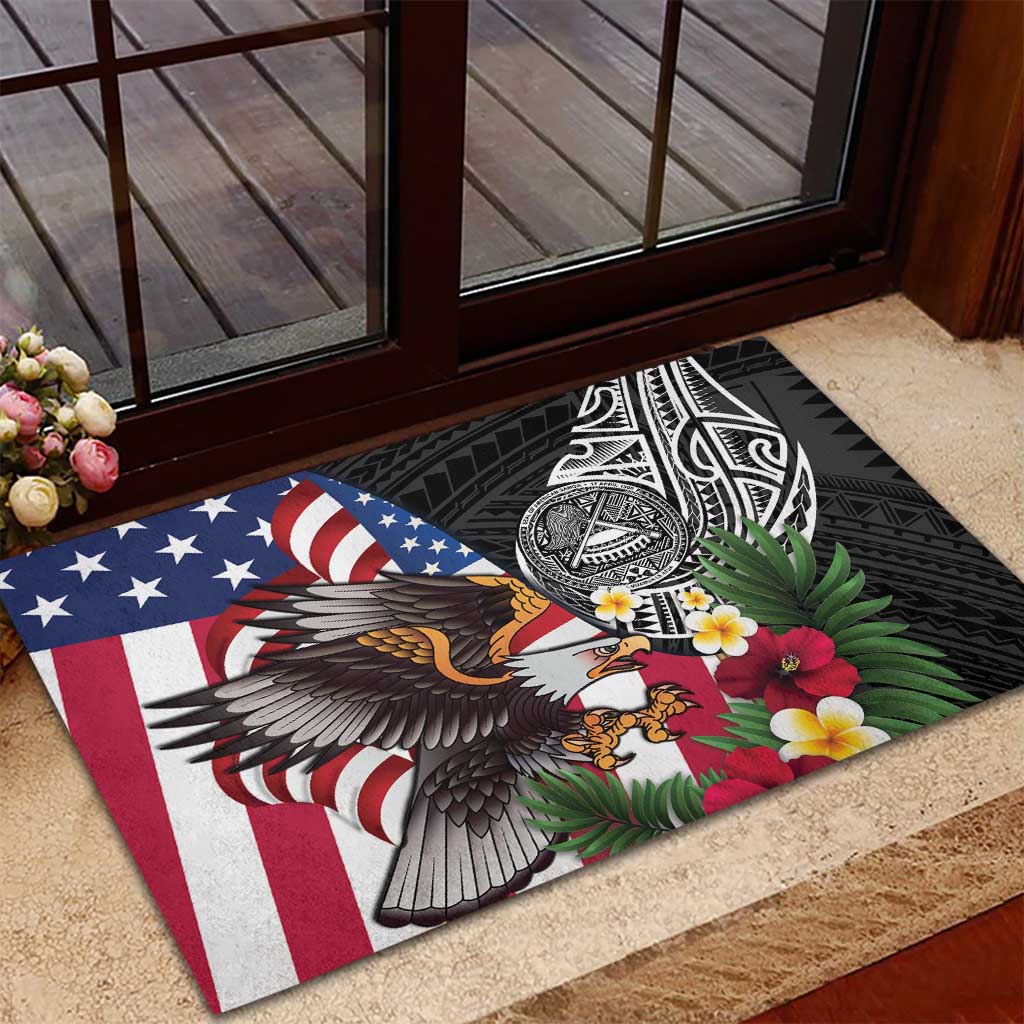 United States and American Samoa Rubber Doormat USA Flag Eagle With Seal Tropical Flowers LT14 - Polynesian Pride