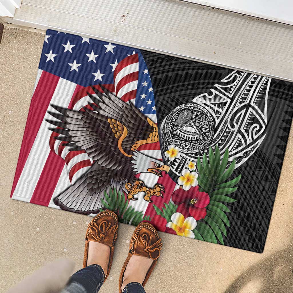 United States and American Samoa Rubber Doormat USA Flag Eagle With Seal Tropical Flowers LT14 - Polynesian Pride