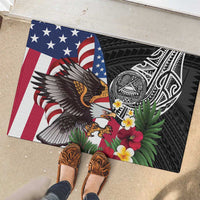 United States and American Samoa Rubber Doormat USA Flag Eagle With Seal Tropical Flowers LT14 - Polynesian Pride