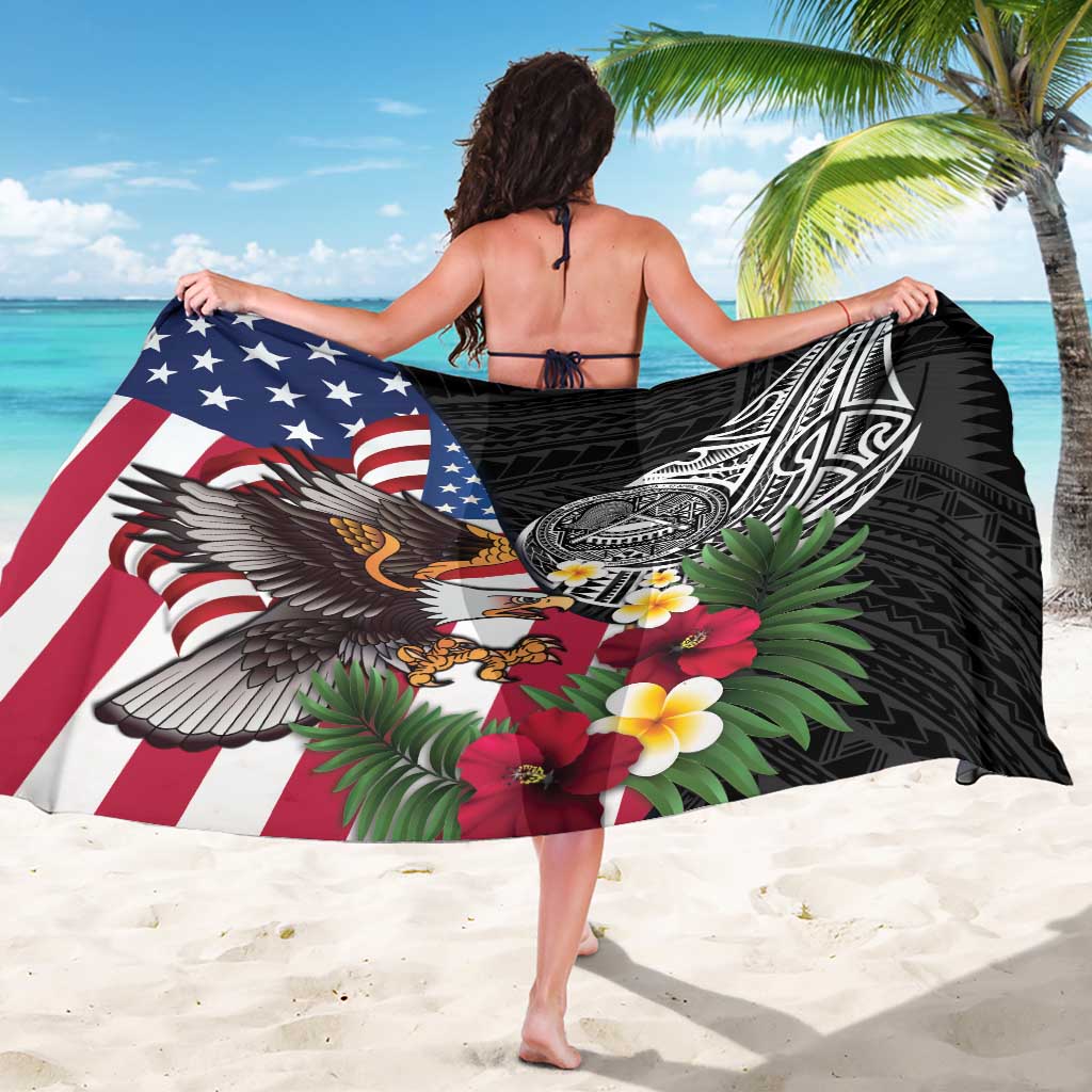 United States and American Samoa Sarong USA Flag Eagle With Seal Tropical Flowers LT14 - Polynesian Pride