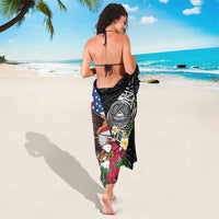 United States and American Samoa Sarong USA Flag Eagle With Seal Tropical Flowers LT14 - Polynesian Pride