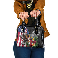United States and American Samoa Shoulder Handbag USA Flag Eagle With Seal Tropical Flowers LT14 One Size Black - Polynesian Pride