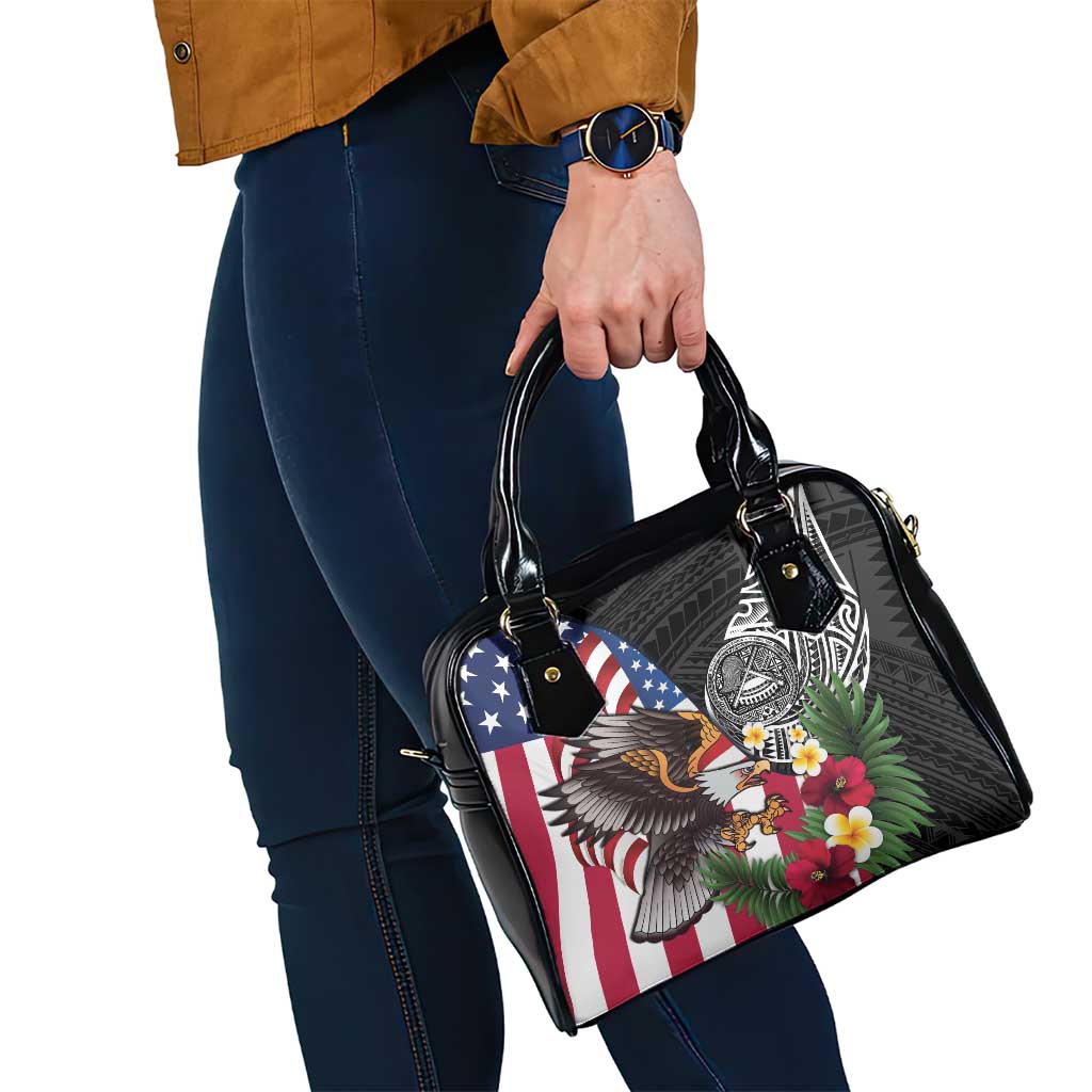 United States and American Samoa Shoulder Handbag USA Flag Eagle With Seal Tropical Flowers LT14 - Polynesian Pride