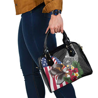 United States and American Samoa Shoulder Handbag USA Flag Eagle With Seal Tropical Flowers LT14 - Polynesian Pride