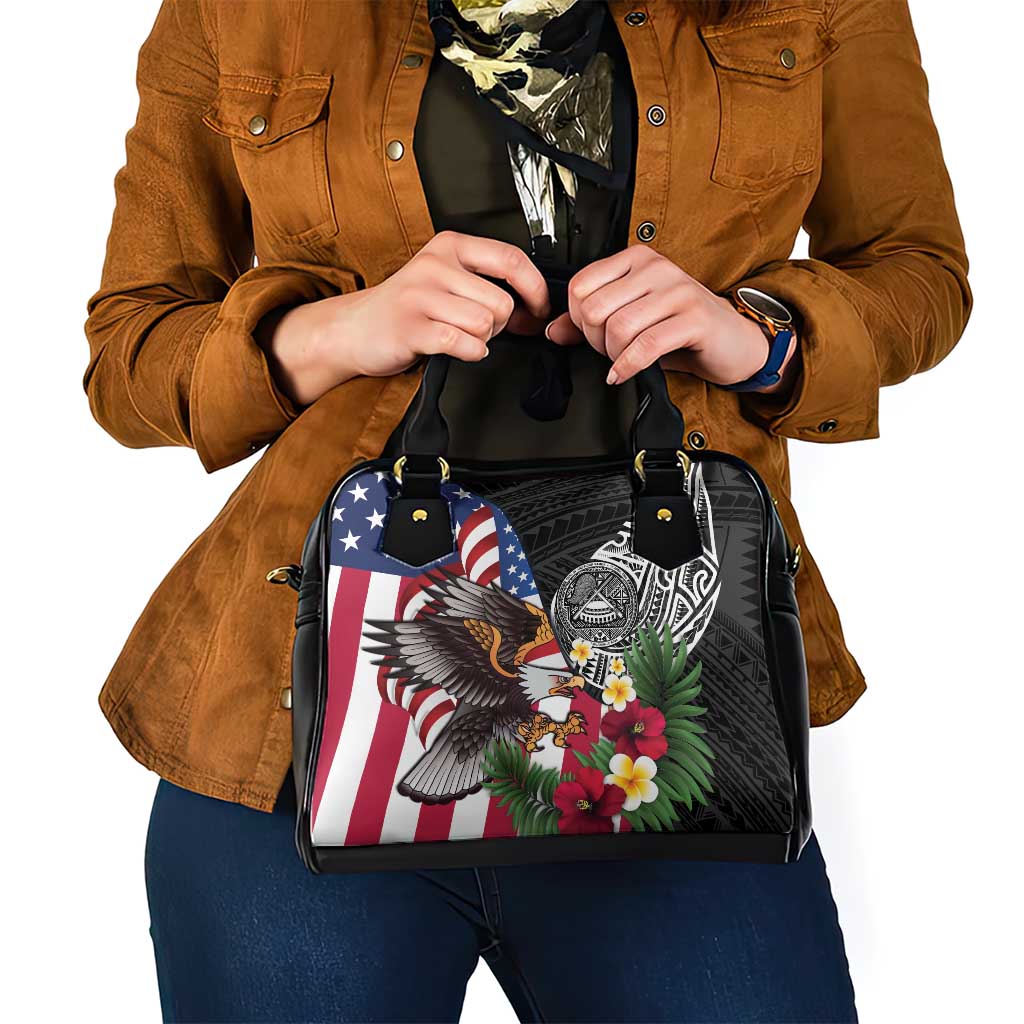 United States and American Samoa Shoulder Handbag USA Flag Eagle With Seal Tropical Flowers LT14 - Polynesian Pride