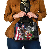 United States and American Samoa Shoulder Handbag USA Flag Eagle With Seal Tropical Flowers LT14 - Polynesian Pride