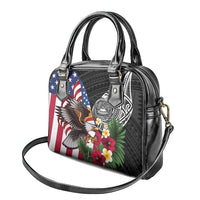 United States and American Samoa Shoulder Handbag USA Flag Eagle With Seal Tropical Flowers LT14 - Polynesian Pride