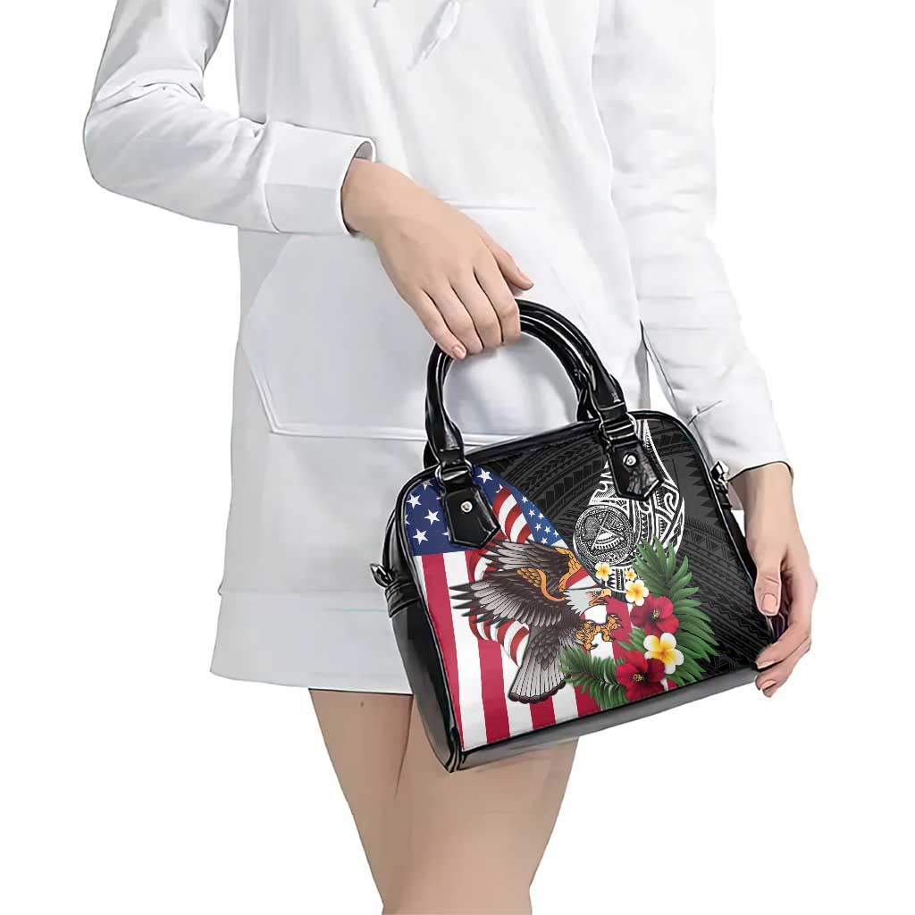 United States and American Samoa Shoulder Handbag USA Flag Eagle With Seal Tropical Flowers LT14 - Polynesian Pride