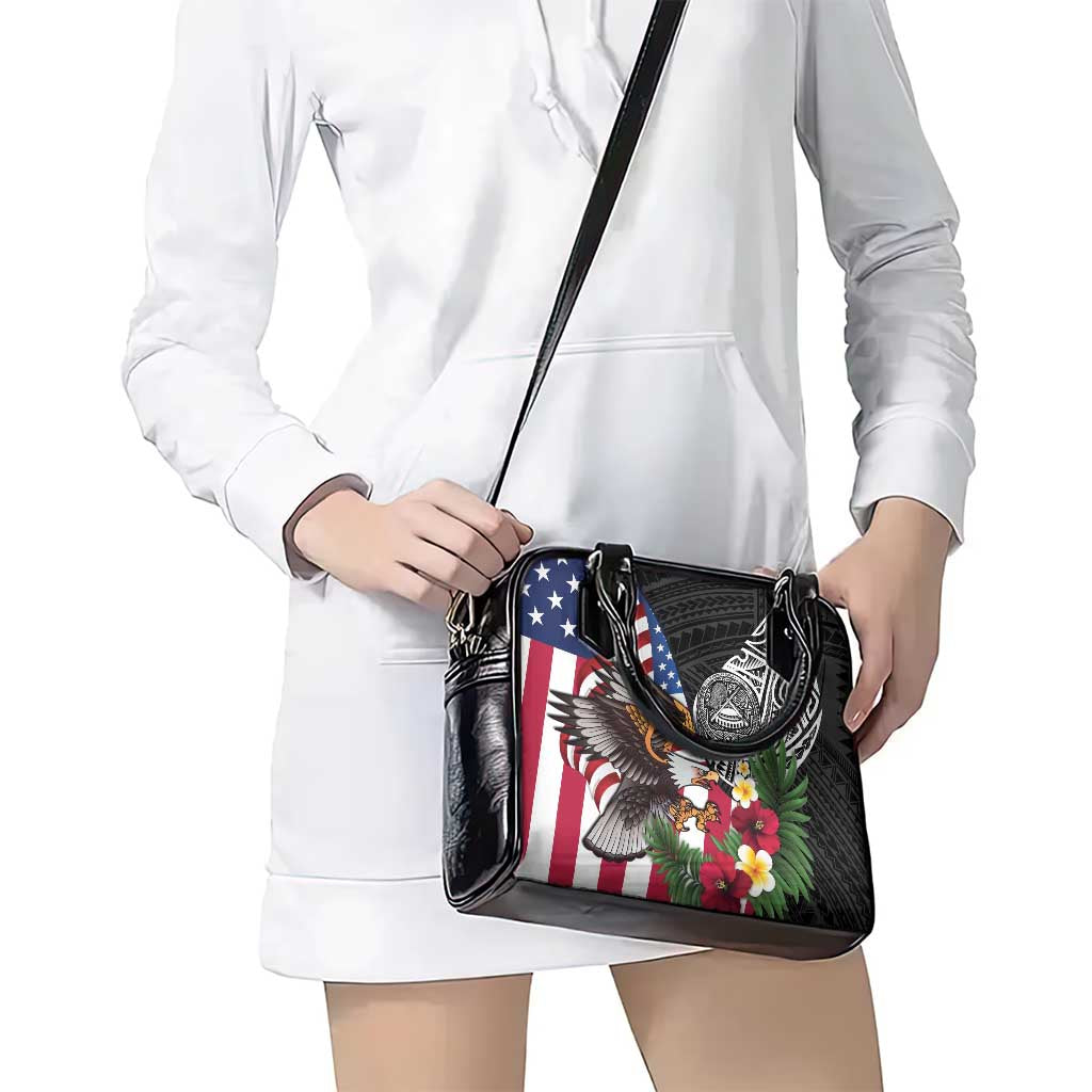 United States and American Samoa Shoulder Handbag USA Flag Eagle With Seal Tropical Flowers LT14 - Polynesian Pride