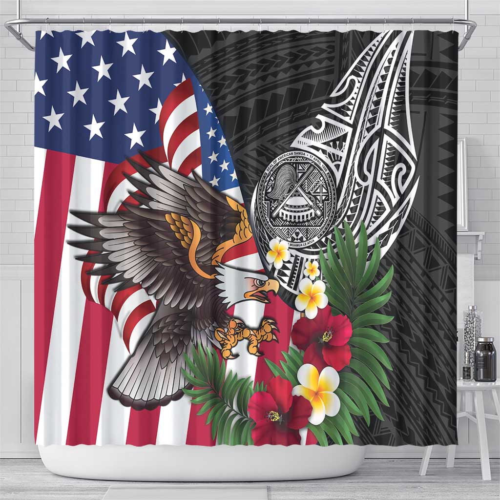 United States and American Samoa Shower Curtain USA Flag Eagle With Seal Tropical Flowers LT14 - Polynesian Pride